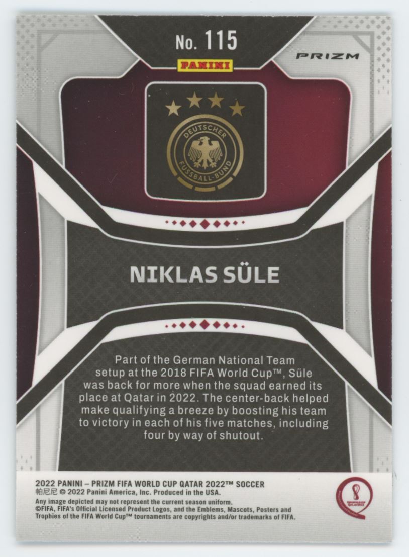 Niklas Sule Green Wave Prizm 2022 Panini Road to FIFA World Cup Qatar 2022 Card # 115