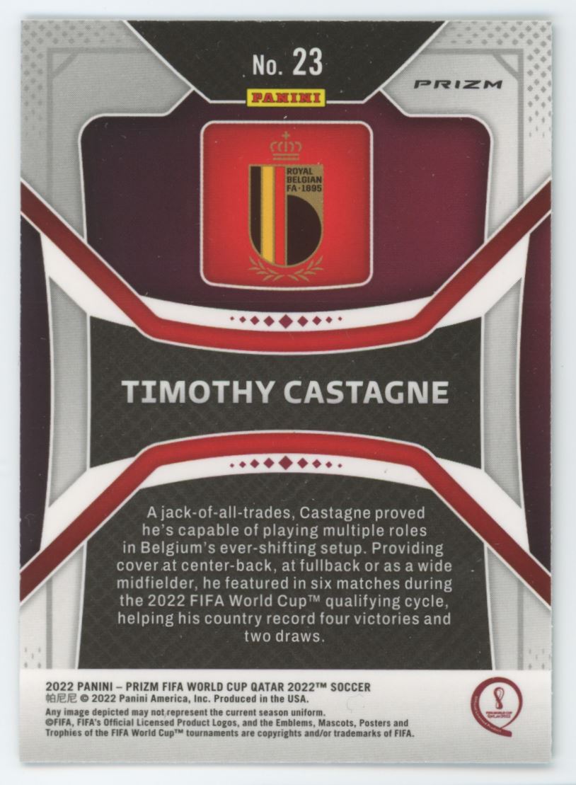 Timothy Castagne Green Wave Prizm 2022 Panini Road to FIFA World Cup Qatar 2022 Card # 23
