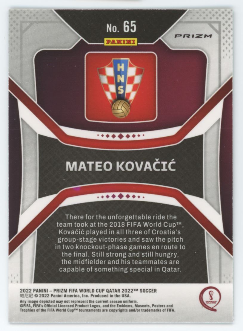 Mateo Kovacic Green Wave Prizm 2022 Panini Road to FIFA World Cup Qatar 2022 Card # 65