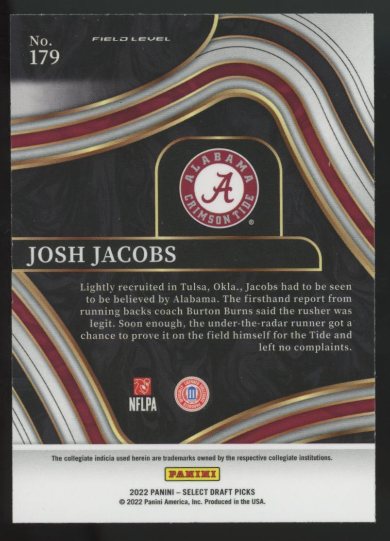 Josh Jacobs Field Level 2022 Panini Select Draft Picks Card # 179