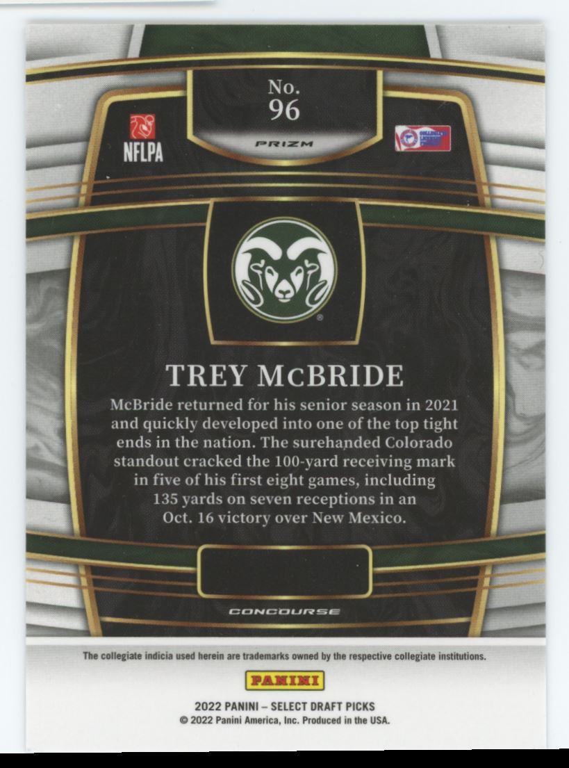 Trey McBride Hyper Prizm 2022 Panini Select Draft Picks Card # 96