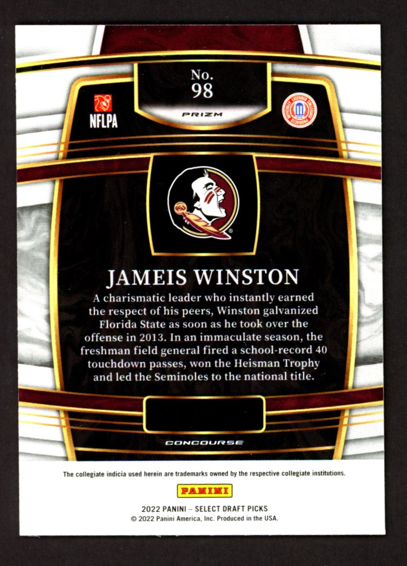 Jameis Winston Silver Prizm Concourse 2022 Panini Select Draft Picks Card # 98