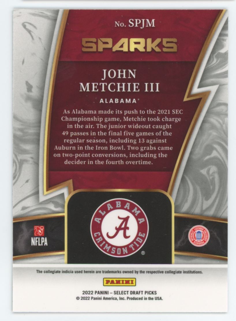 John Metchie III Sparks 2022 Panini Select Draft Picks Card # SPJM