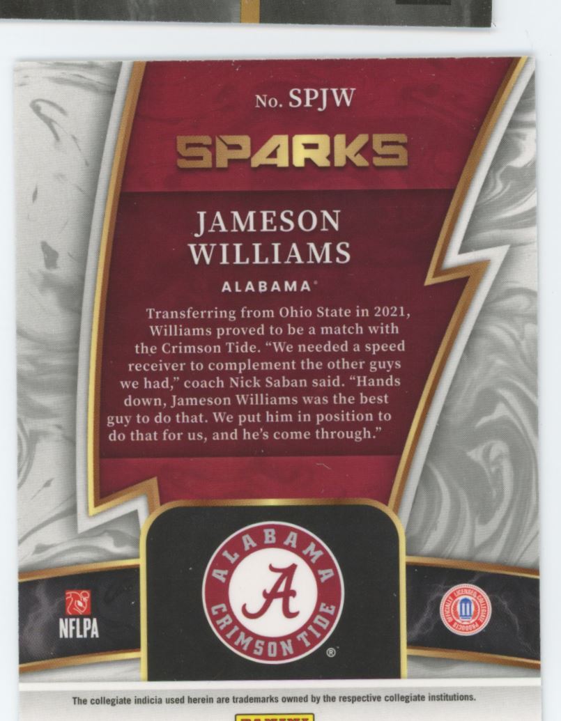 Jameson Williams Sparks 2022 Panini Select Draft Picks Card # SPJW