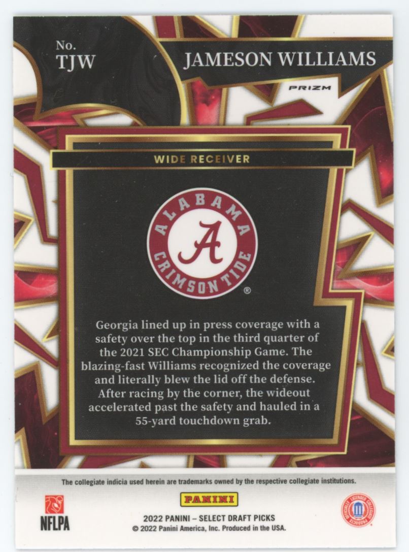 Jameson Williams Turbocharged Silver Prism 2022 Panini Select Draft Picks Card # TJW