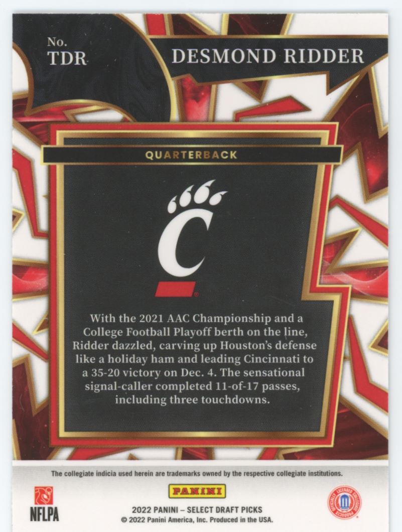 Desmond Ridder Turbocharged 2022 Panini Select Draft Picks Card # TDR