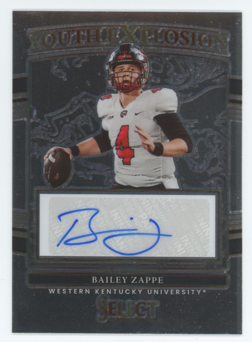 Bailey Zappe Youth Explosion 2022 Panini Select Draft Picks Autograph Card # YE-BZA