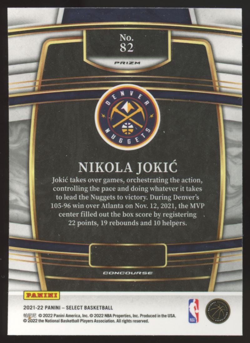 Nikola Jokic Orange Flash Prizm 2022 Panini Select Card # 78