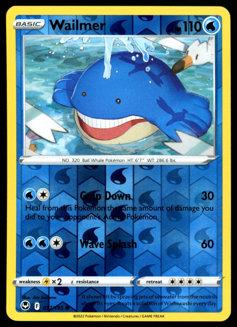Wailmer 2022 Pokemon - Silver Tempest Card # 037/195 VTC Wailmer 2022 Pokemon - Silver Tempest Card # 037/195 VTC