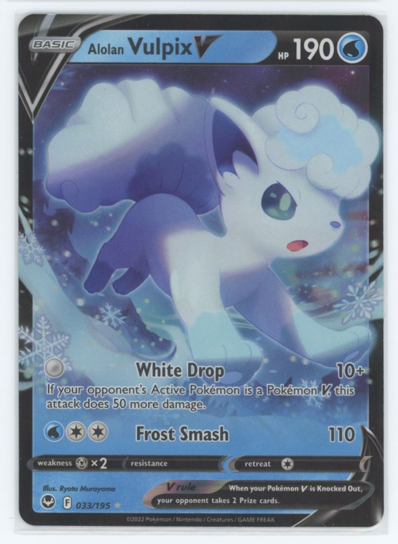 Alolan Vulpix V 2022 Pokemon Silver Tempest Card# 033/195 VTC Alolan Vulpix V 2022 Pokemon Silver Tempest Card# 033/195 VTC