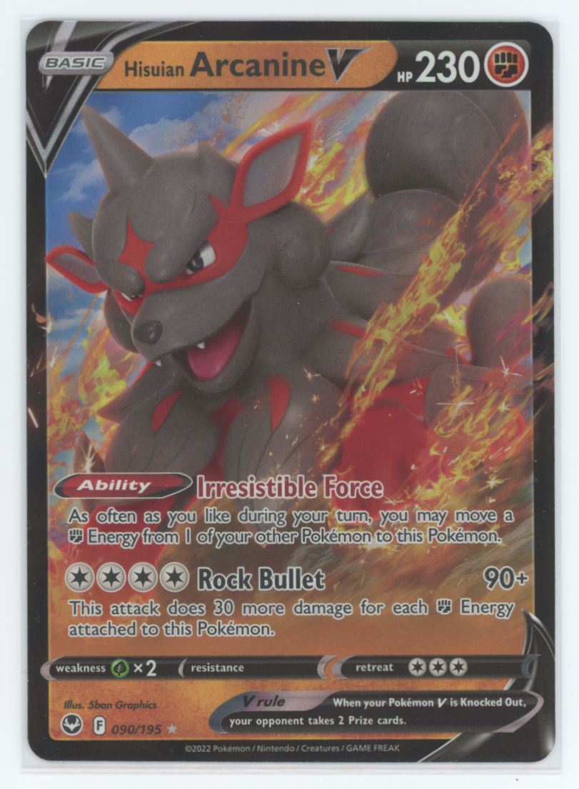 Hisuian Arcanine V 2022 Pokemon Silver Tempest Card # 090/195 VTC Hisuian Arcanine V 2022 Pokemon Silver Tempest Card # 090/195 VTC