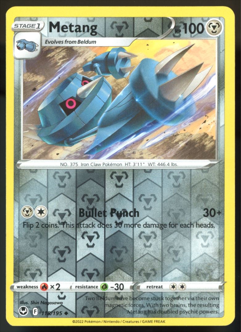 Metang Uncommon Reverse Holo 2022 Sword & Shield - Silver Tempest Card VTC Metang Uncommon Reverse Holo 2022 Sword & Shield - Silver Tempest Card VTC