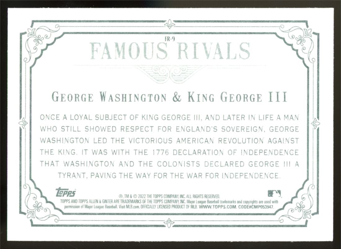 King George 2022 Topps Allen & Ginter Famous Rivals Card # FR-9