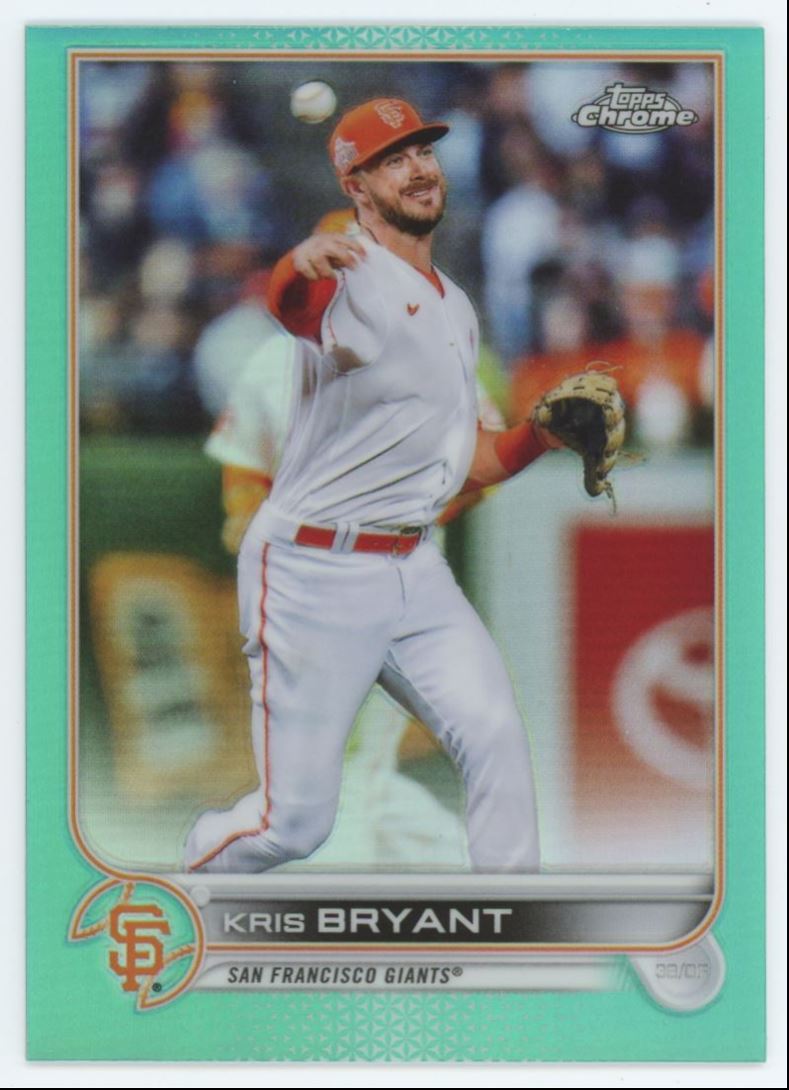 Kris Bryant 189/199 2022 Topps Chrome Aqua Lava Refractor Card # 9