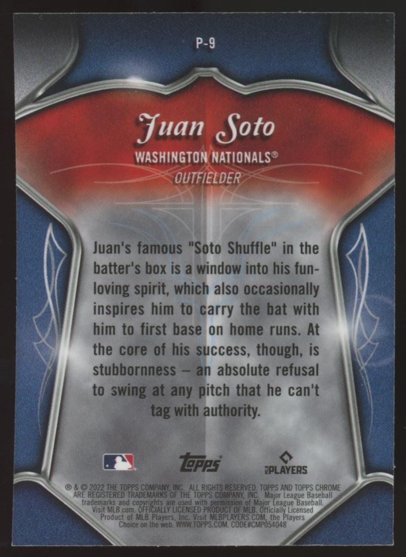 Juan Soto 2022 Nationals Topps Chrome Pinstriped Card # P-9