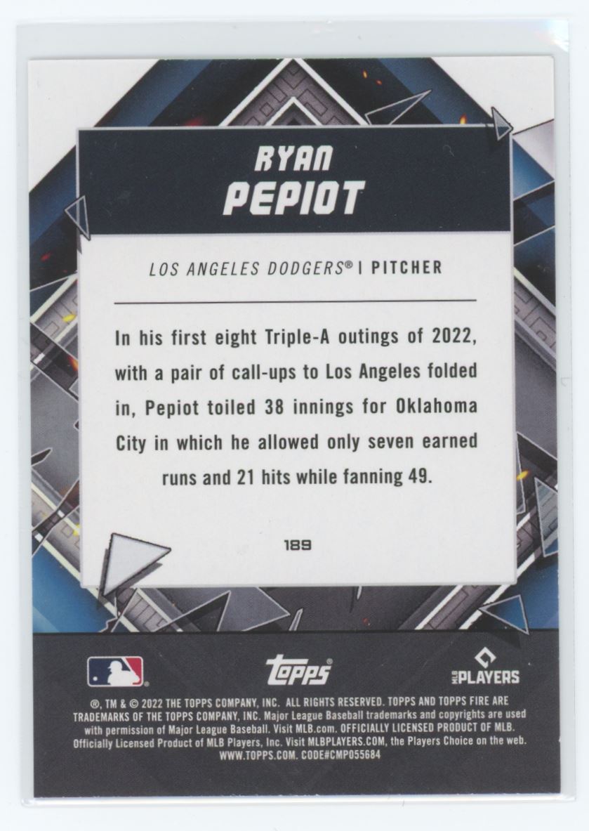 Ryan Pepiot Red Flame 2022 Topps Fire Rookie Card # 189