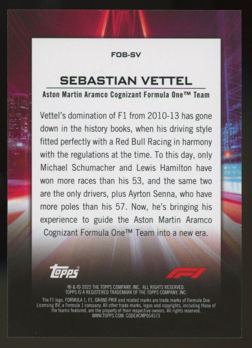 Sebatstian Vettel 2022 Topps Formula One Card # FOB-SV