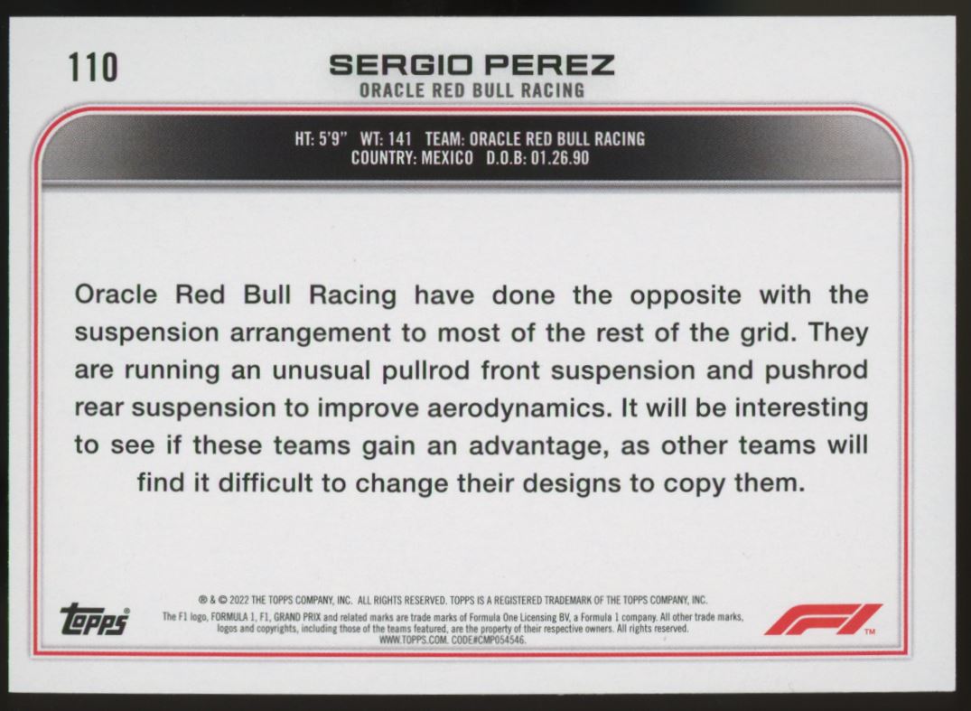 Sergio Perez Silver Refractor 2022 Topps Formula One Card # 110