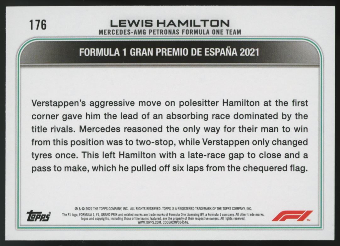 Lewis Hamilton Silver Refractor 2022 Topps Formula One Card # 176
