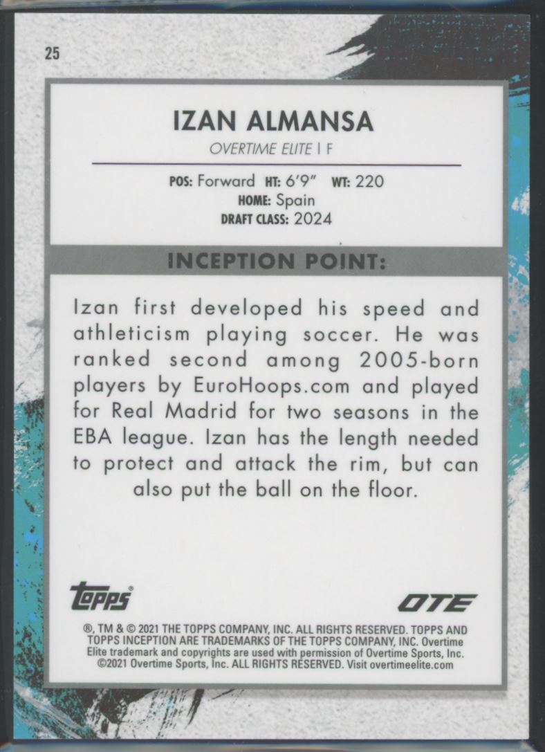 Izan Almansa 2022 Topps Now Overtime Elite Inception Rookie Card # 25