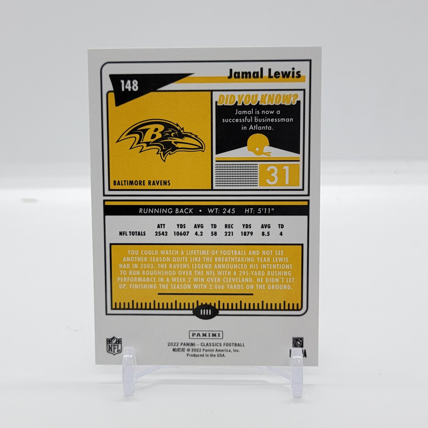 Jamal Lewis Silver 2022 Panini Classics Card # 148