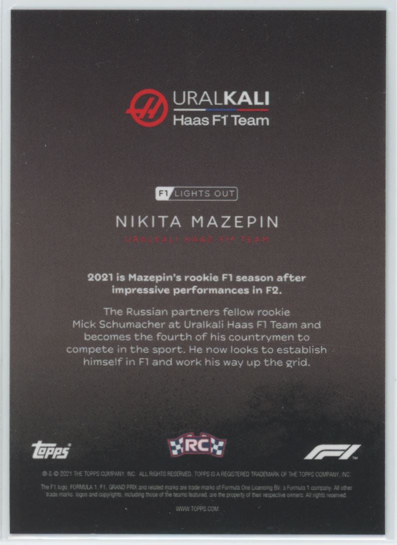 Nakita Mazepin RC Portrait Race Topps F1 Lights Out Card