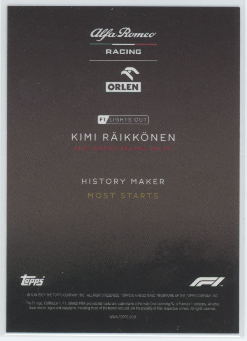 Kimi Raikkonen Red History Maker Most Starts Topps F1 Lights Out Card
