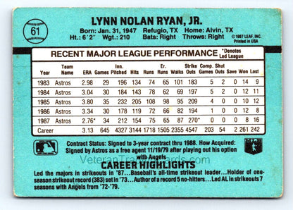 Nolan Ryan 1988 Donruss Card # 61