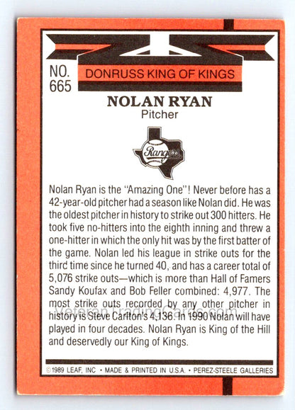 Nolan Ryan 1989 Donruss Card # 665