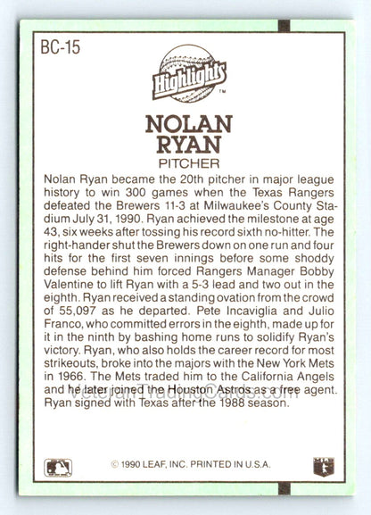 Nolan Ryan 1990 Donruss Bonus Cards Card # BC-15