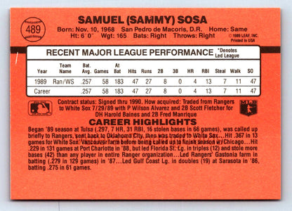 Sammy Sosa 1990 Donruss Rookie Card # 489