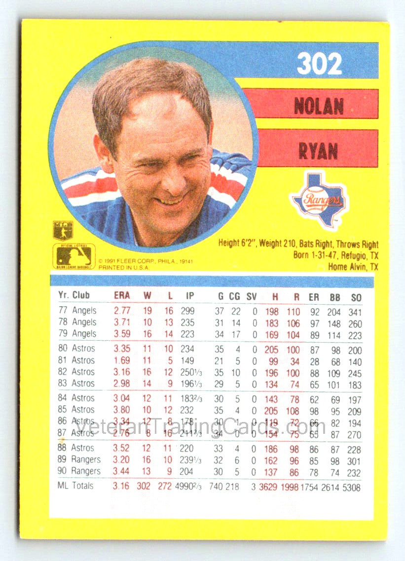 Nolan Ryan 1990 Fleer Card # 302