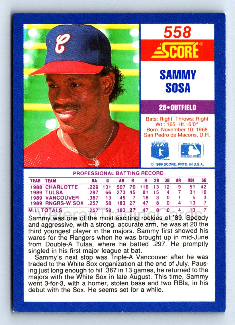 Sammy Sosa 1990 Score Rookie Card # 558
