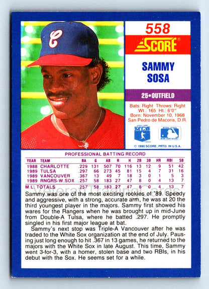 Sammy Sosa 1990 Score Rookie Card # 558