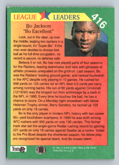 Bo Jackson 1991 Fleer Card # 416