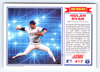 Nolan Ryan (b) 1991 Score Card # 417