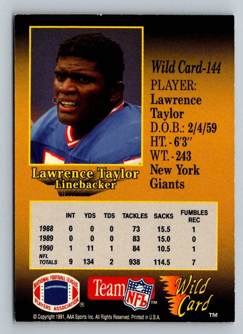 Lawrence Taylor 1991 Wild Card Card # 144