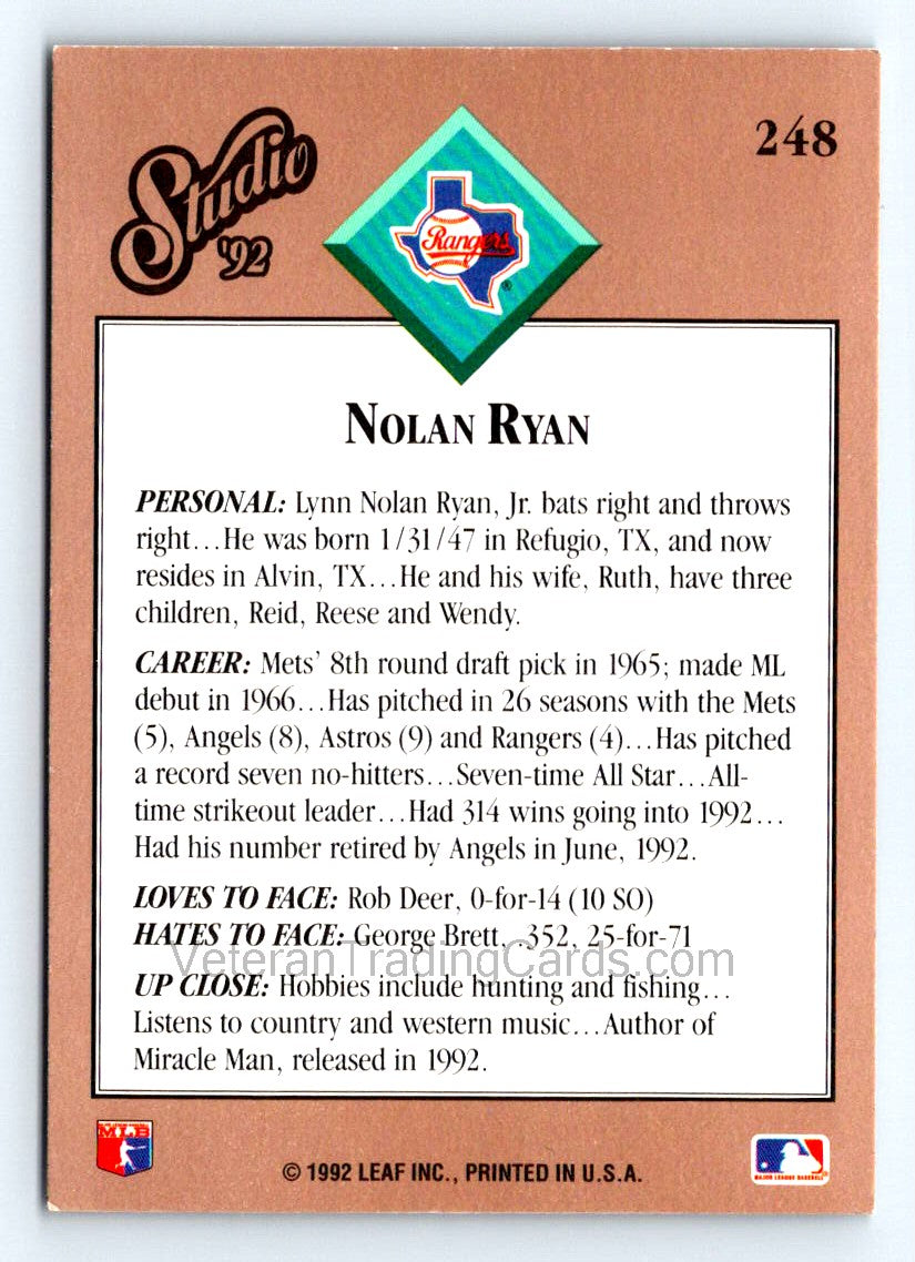 Nolan Ryan 1992 Studio Card # 248