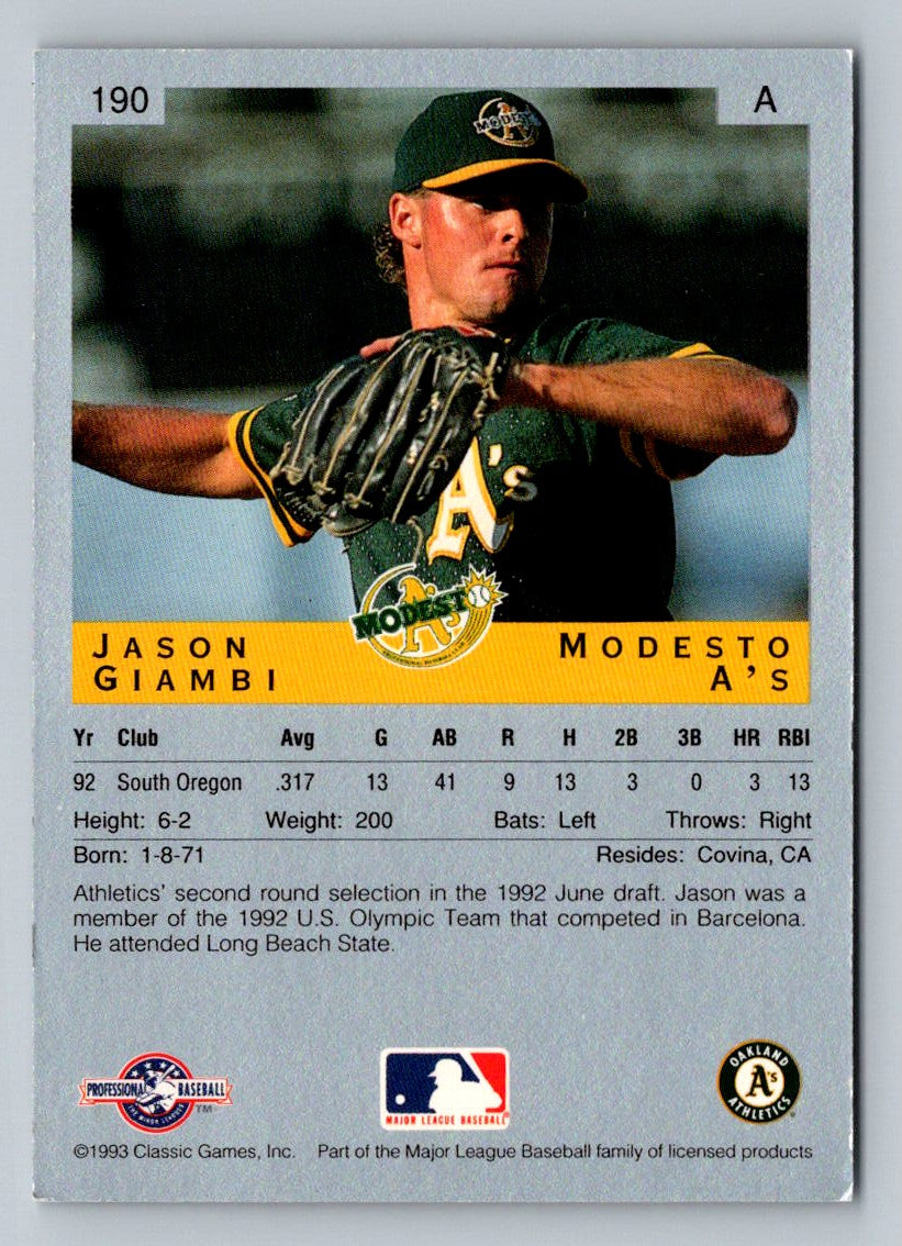 Jason Giambi 1993 Classic Best Card # 190