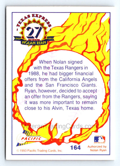 Nolan Ryan 1993 Pacific Texas Express Card # 164