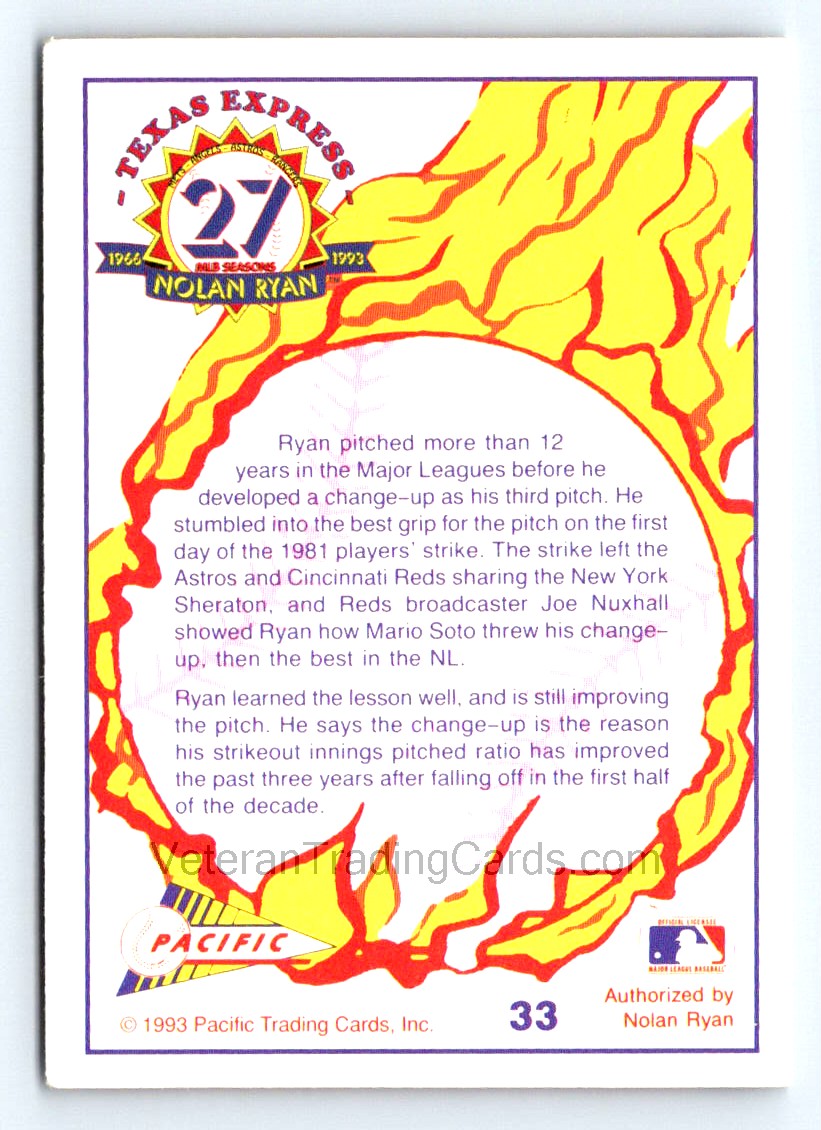 Nolan Ryan 1993 Pacific Texas Express Card # 33