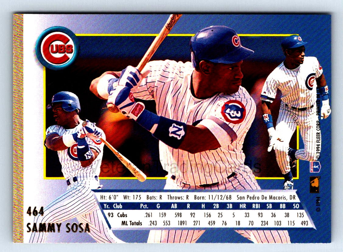 Sammy Sosa 1994 Fleer Ultra Card # 464