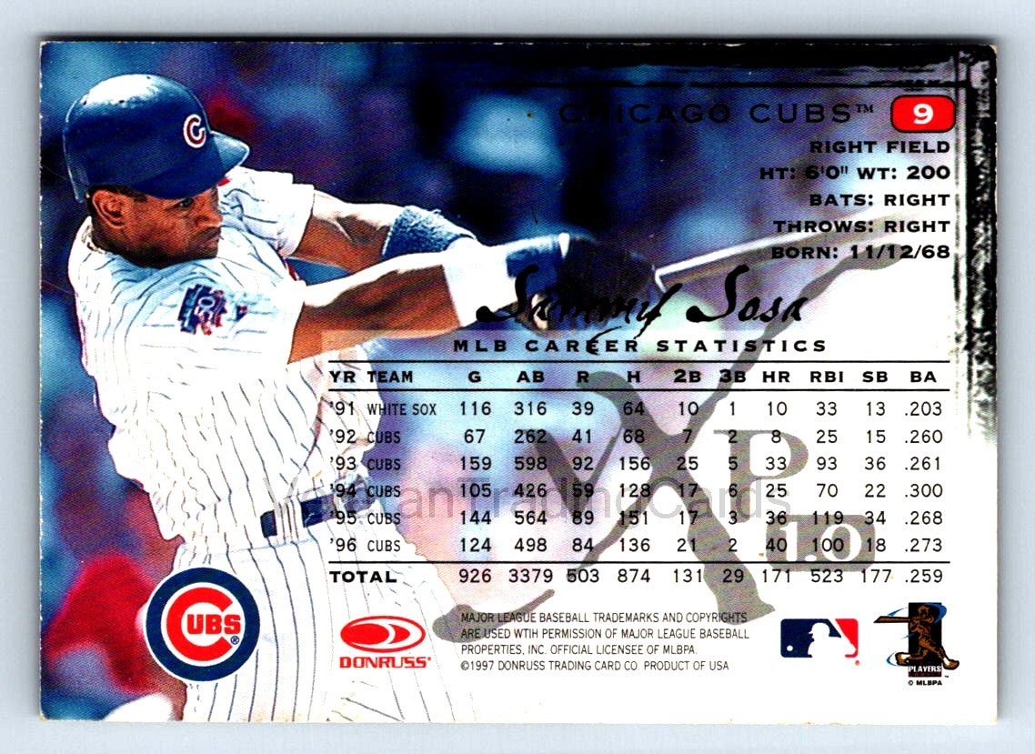 Sammy Sosa 1997 Donruss VxP 1.0 Card # 9