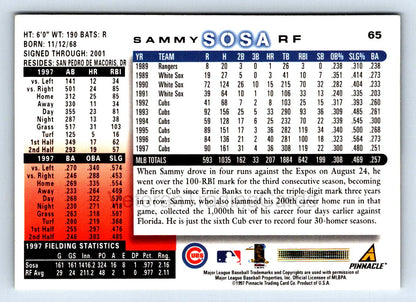 Sammy Sosa 1997 Score Card # 65
