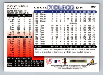 Cecil Fielder 1998 Score Card # 199