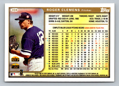 Roger Clemens 1999 Topps Card # 334