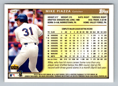 Mike Piazza 1999 Topps Card # 340