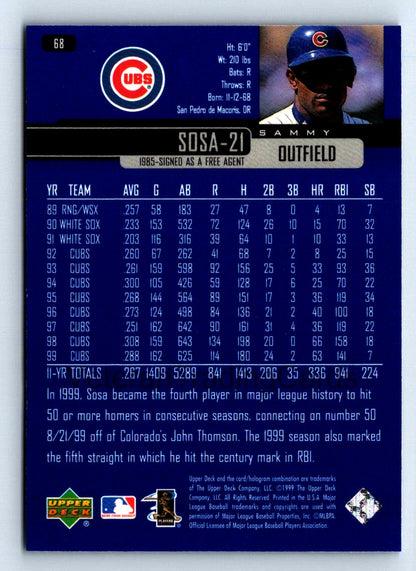 Sammy Sosa 2000 Upper Deck Card # 68