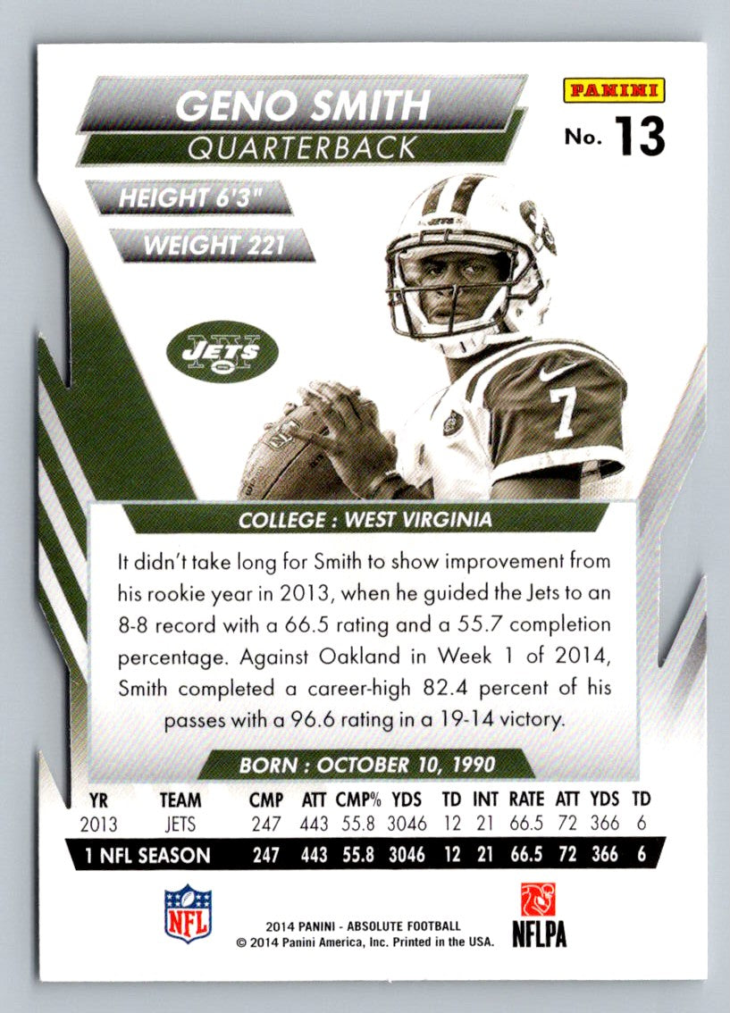 Geno Smith Die-Cut 2014 Panini Absolute Card # 13