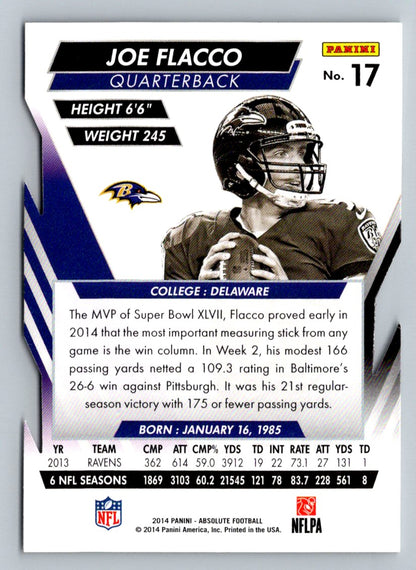 Joe Flacco Die-Cut 2014 Panini Absolute Card # 17